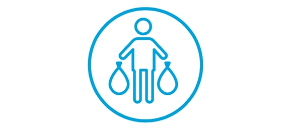 Icon showing an illustration of a person carrying two filled waste bags