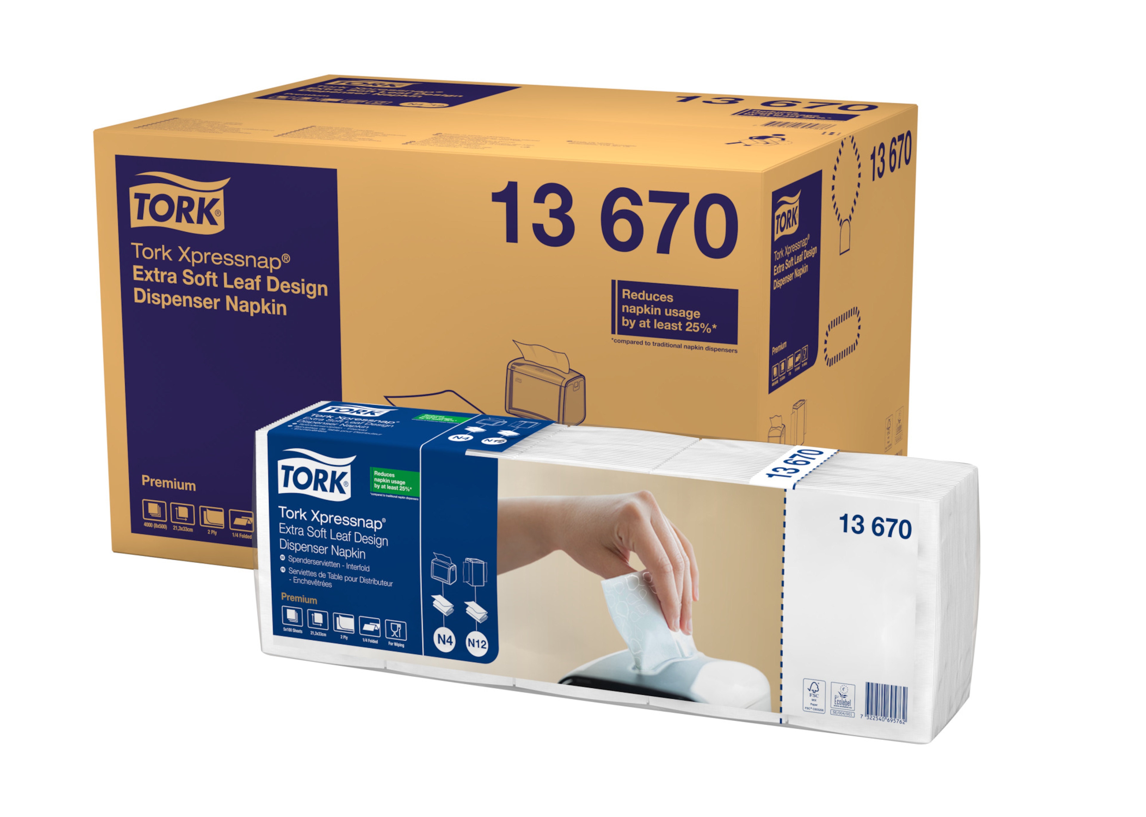 Tork Xpressnap® Extra Mjuk Vit Dispenserservett med lövdekor N4