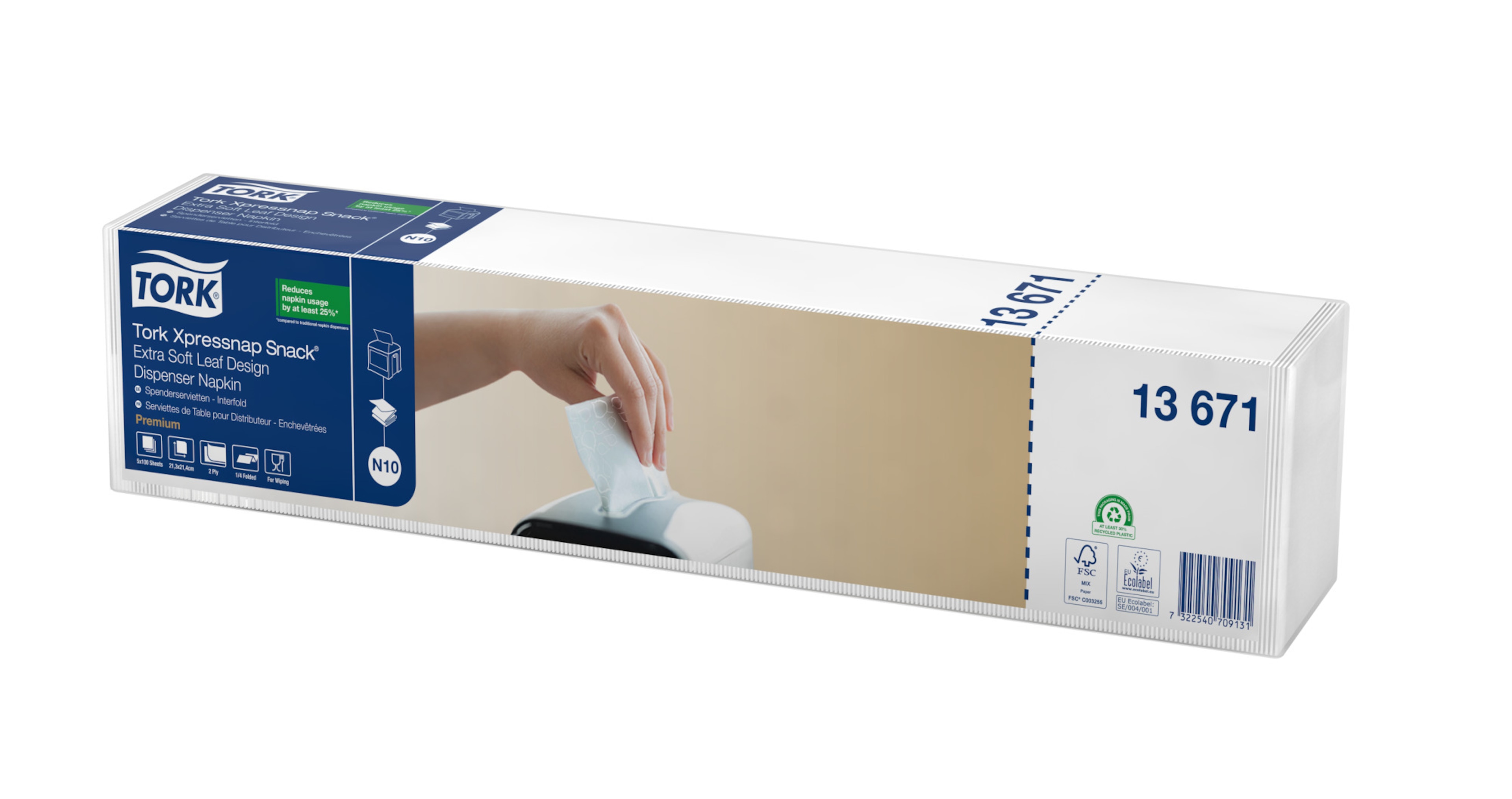 Tork Xpressnap Snack® Extra Soft Leaf Design White Dispenser Napkin