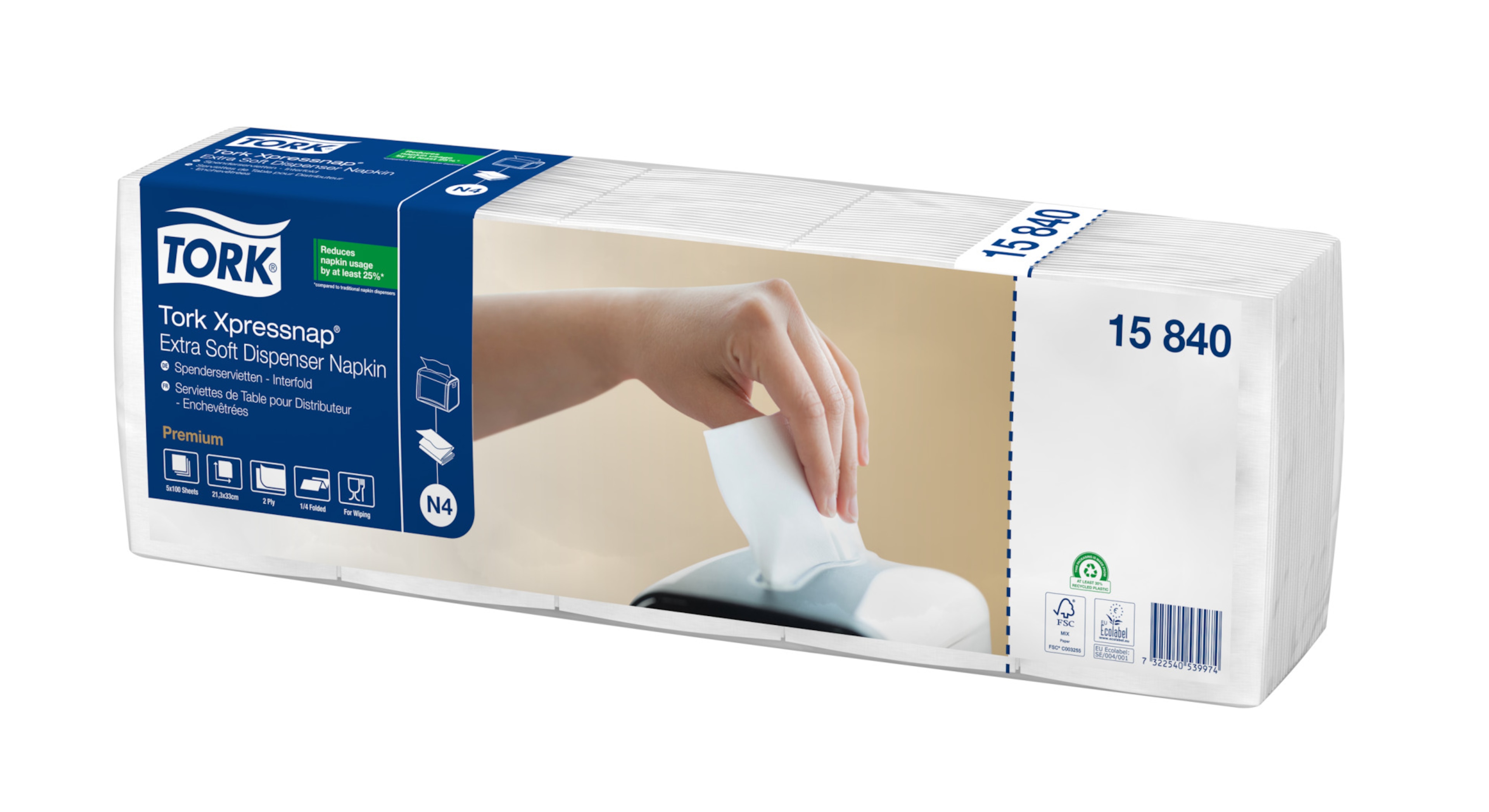 Tork Xpressnap® Extra Mjuk Vit Dispenserservett N4