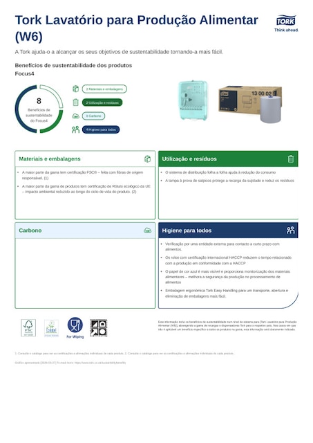 Folha de sustentabilidade dos produtos