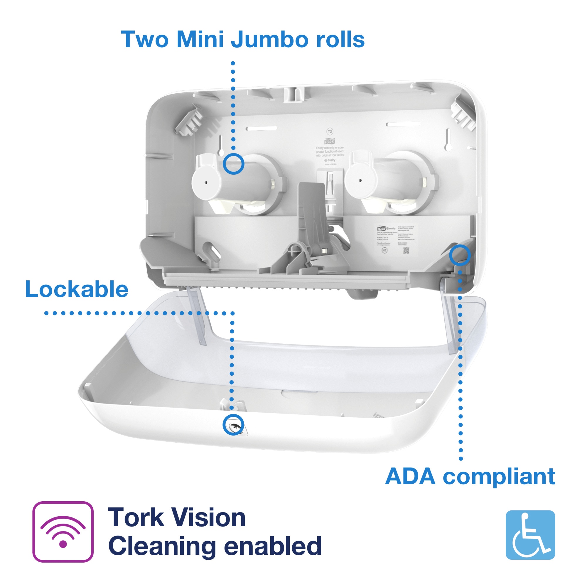 Tork Mini Jumbo 2-roll Toilet Paper Dispenser White