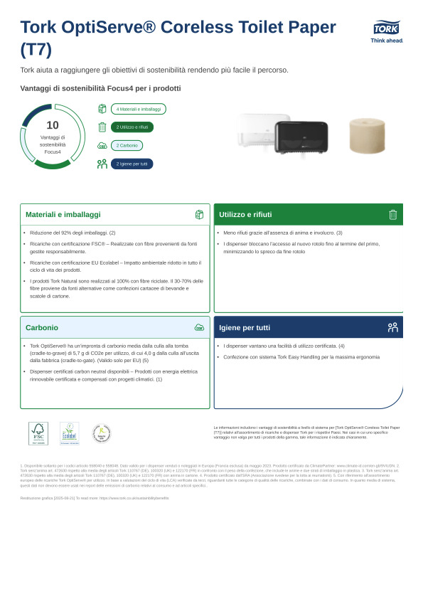 Scheda del prodotto per la sostenibilità