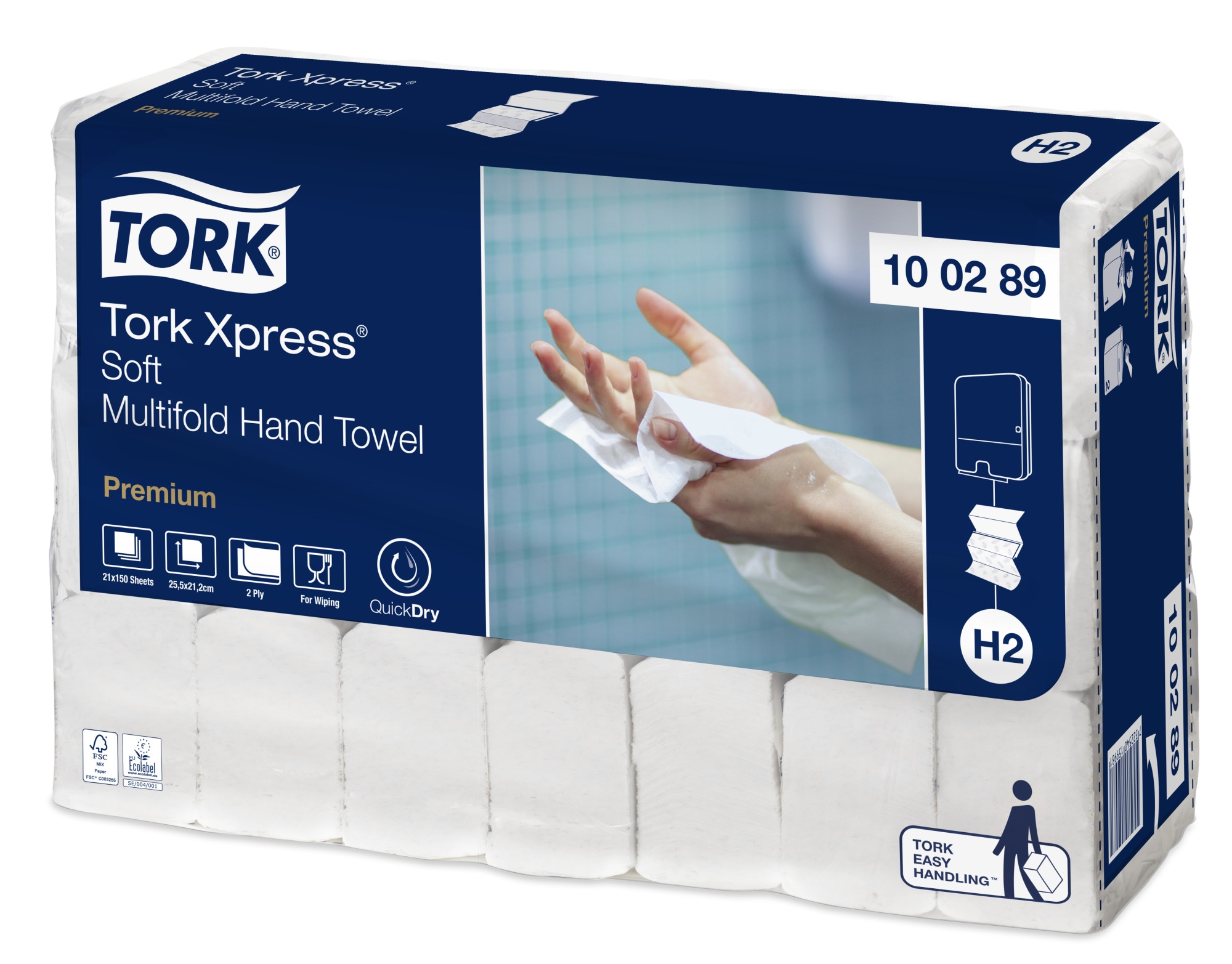 2 plis 21 x 110 feuilles Tork 100288 Xpress Essuie-mains interfoliés doux Premium/Compatible avec le système Tork H2 Multifold 34 x 21 cm Blanc