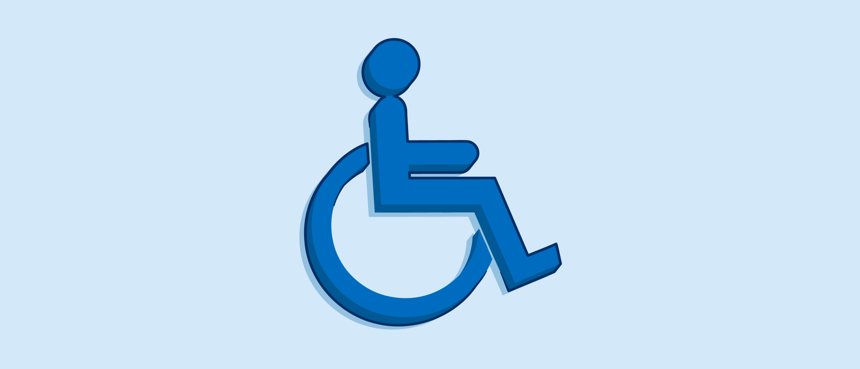 Blue wheelchair accessibility symbol showing a stylized person in a wheelchair on a light-blue background.