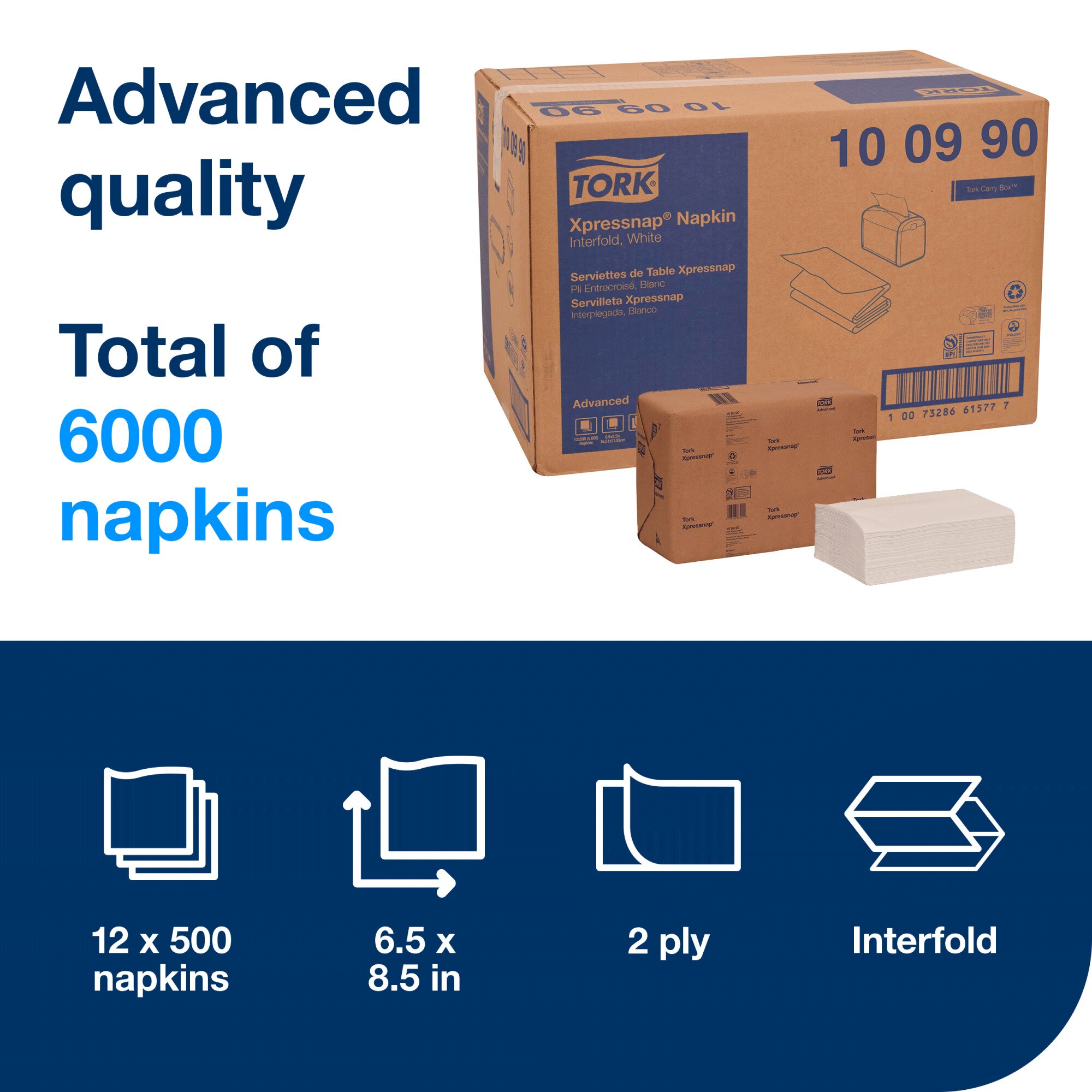 ✴FMH✴ Tork Xpressnap® Dispenser Napkins 8.5X6.5 IN White Paper