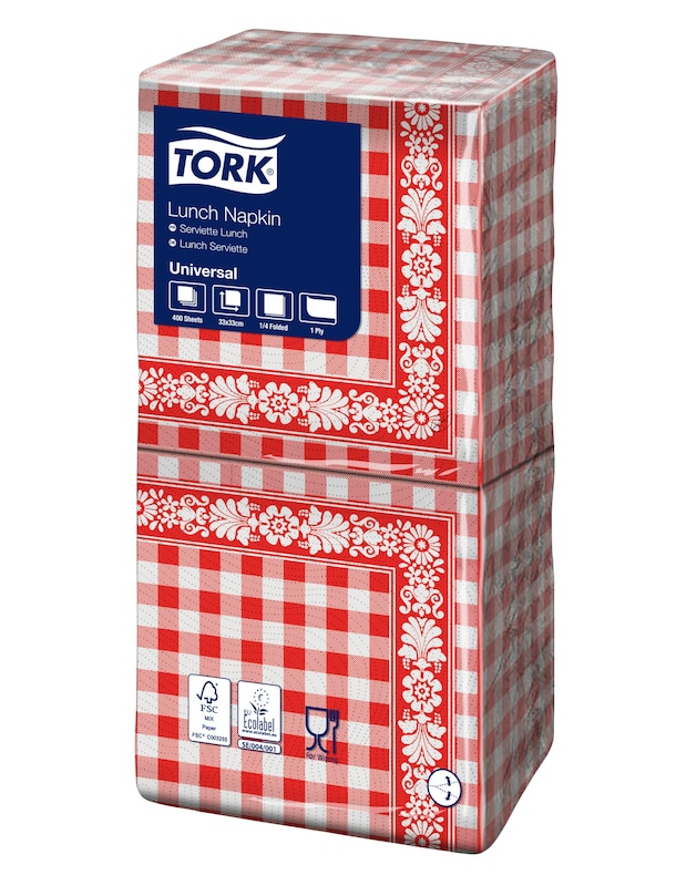 Tork Χαρτοπετσέτα γεύματος Red Check - Μονόφυλλη