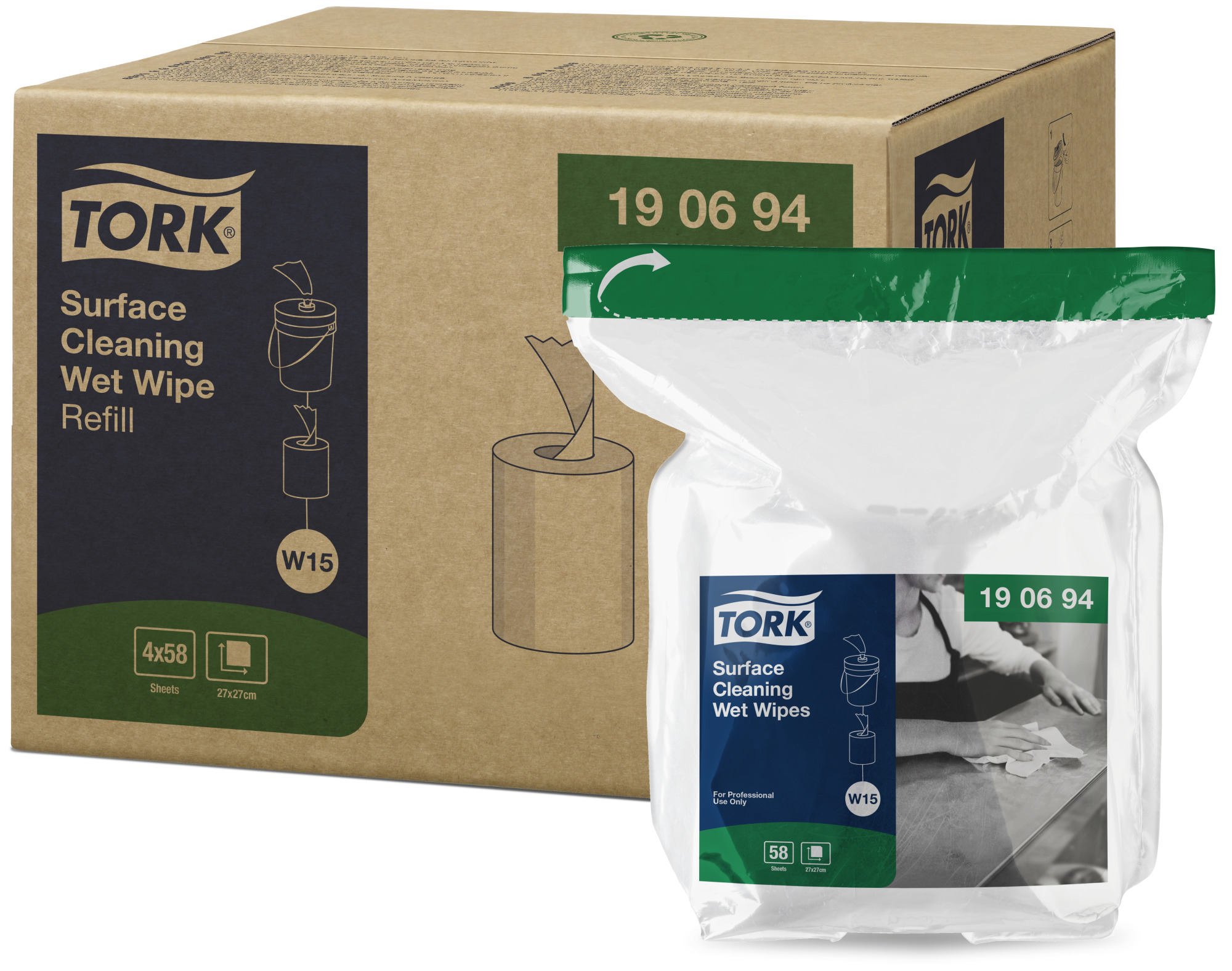 Tork Lingettes humides pour nettoyage des surfaces W15